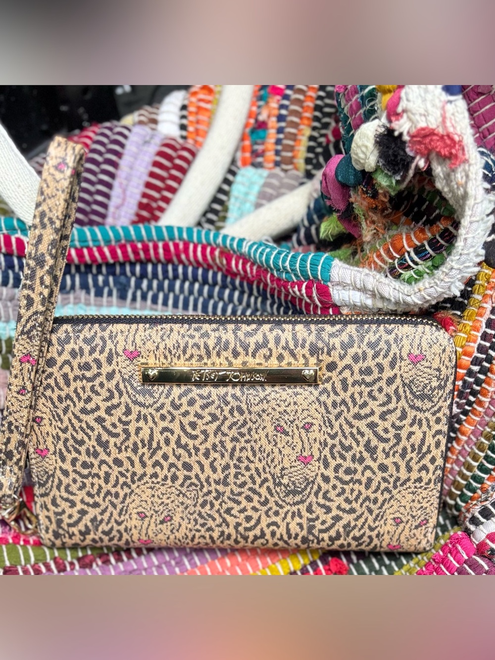 Betsey Johnson leopard print wristlet NWOT